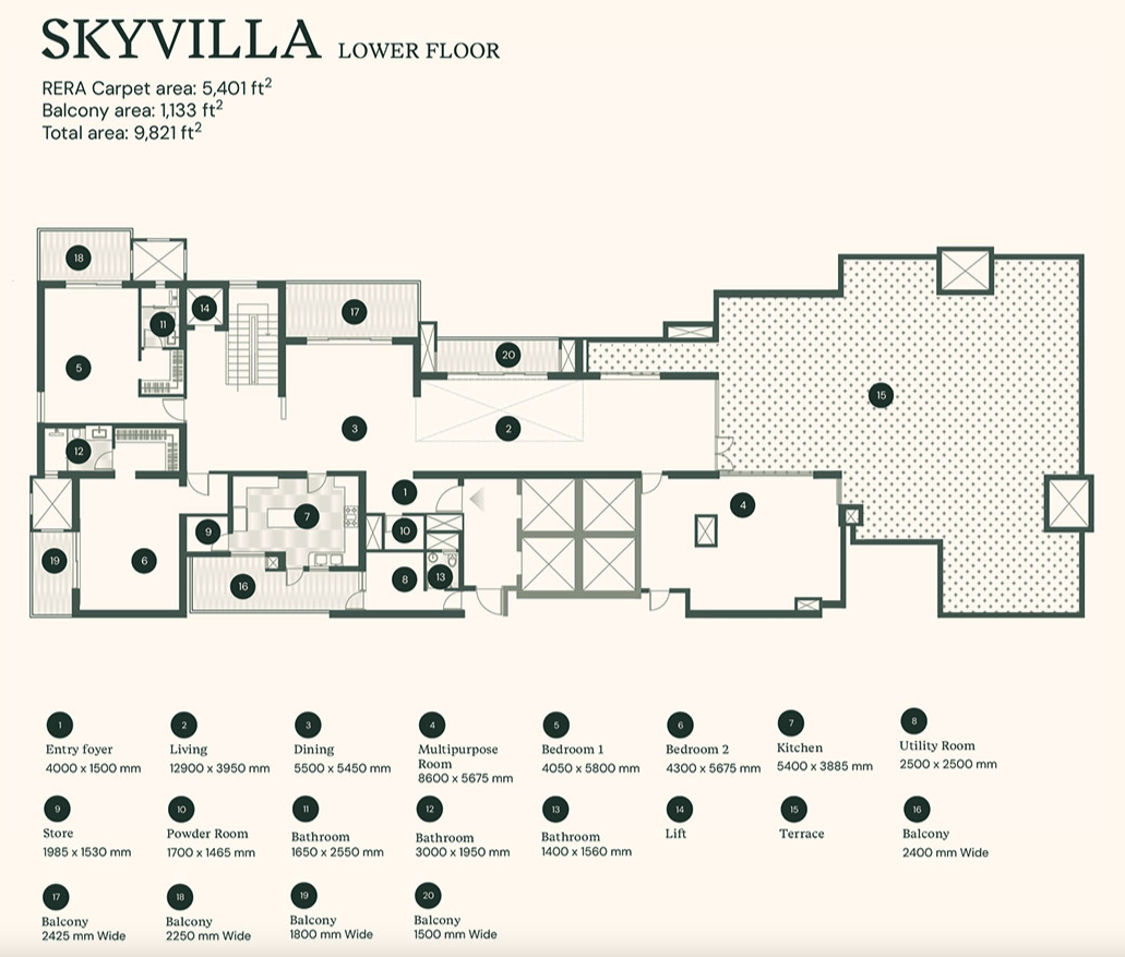 Skyvilla 9821 Sq.ft. Lower Floor